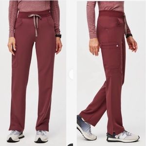 Figs High Waisted Kade Cargo Scrub Pants in Dark Cherry (NWT)